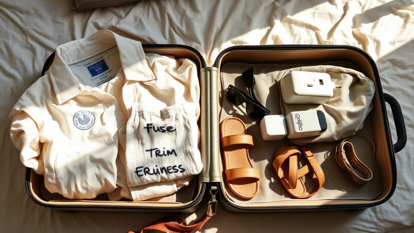Suitcase packed for a tropical trip to Bali