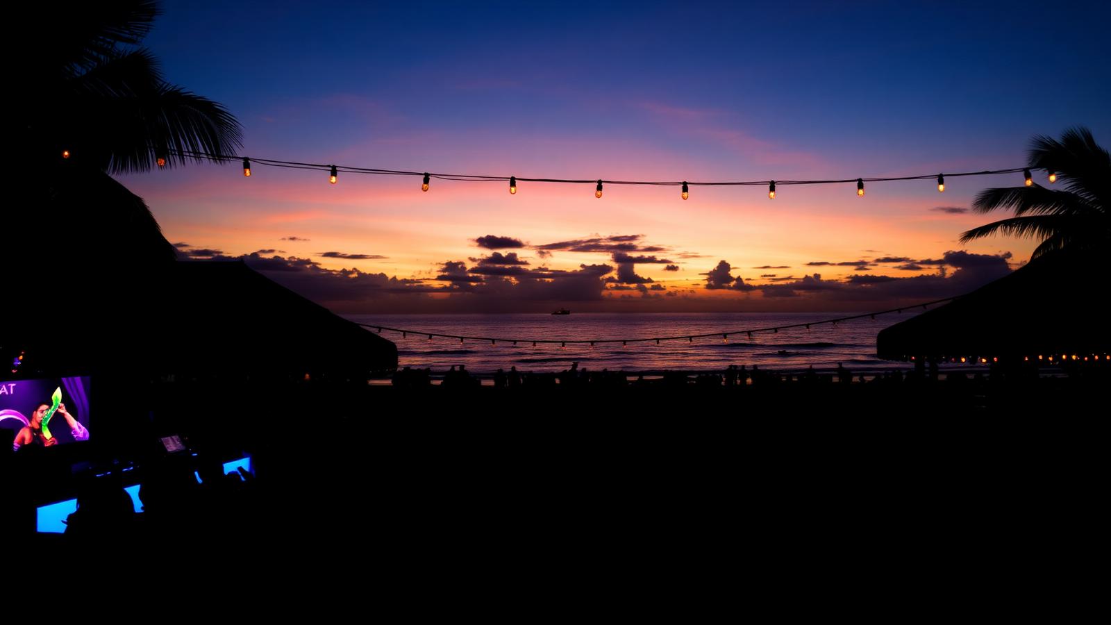Bali beach club at sunset